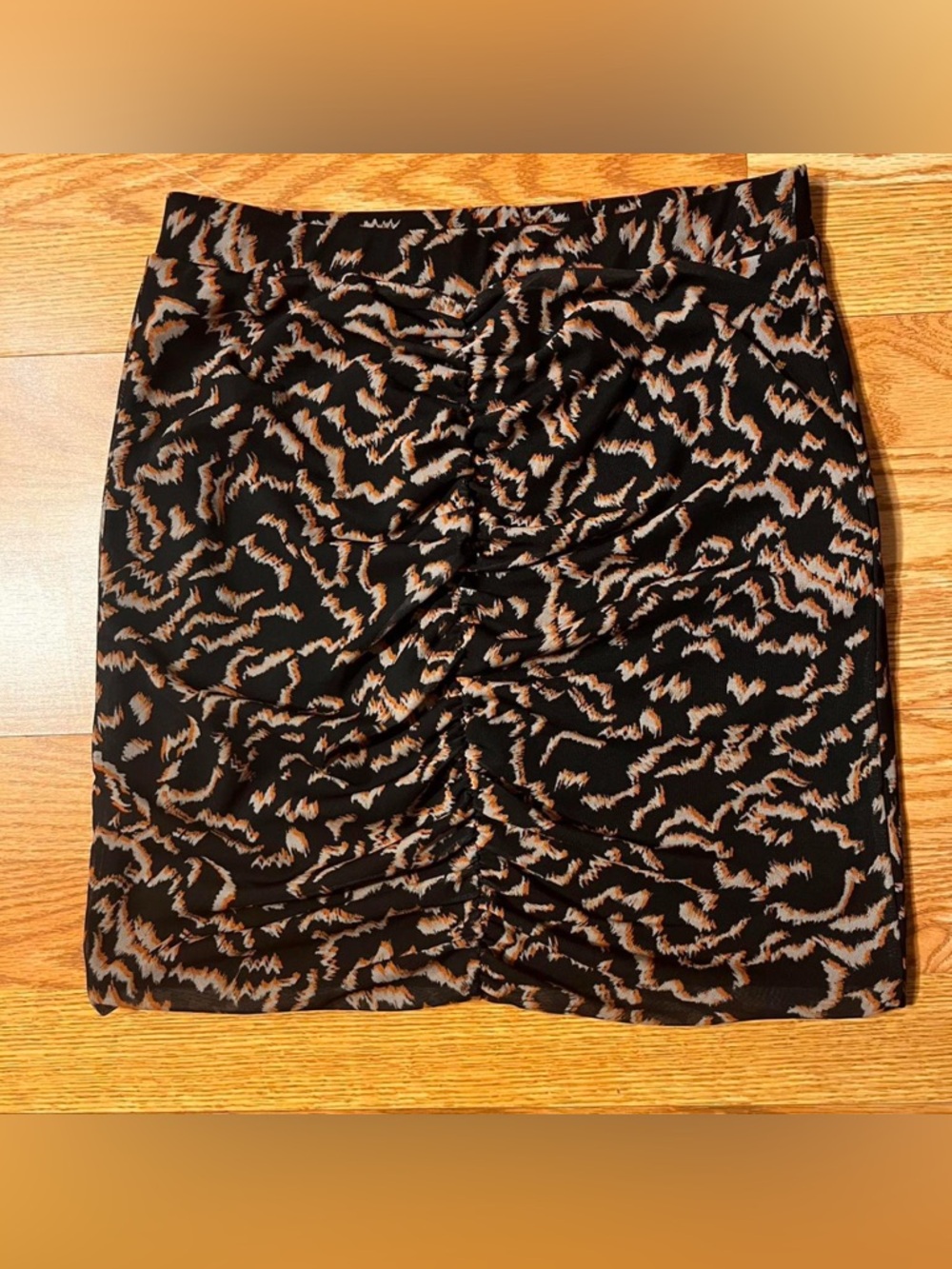 Noisy May Black Mini Skirt with Tan & Cream Animal Print